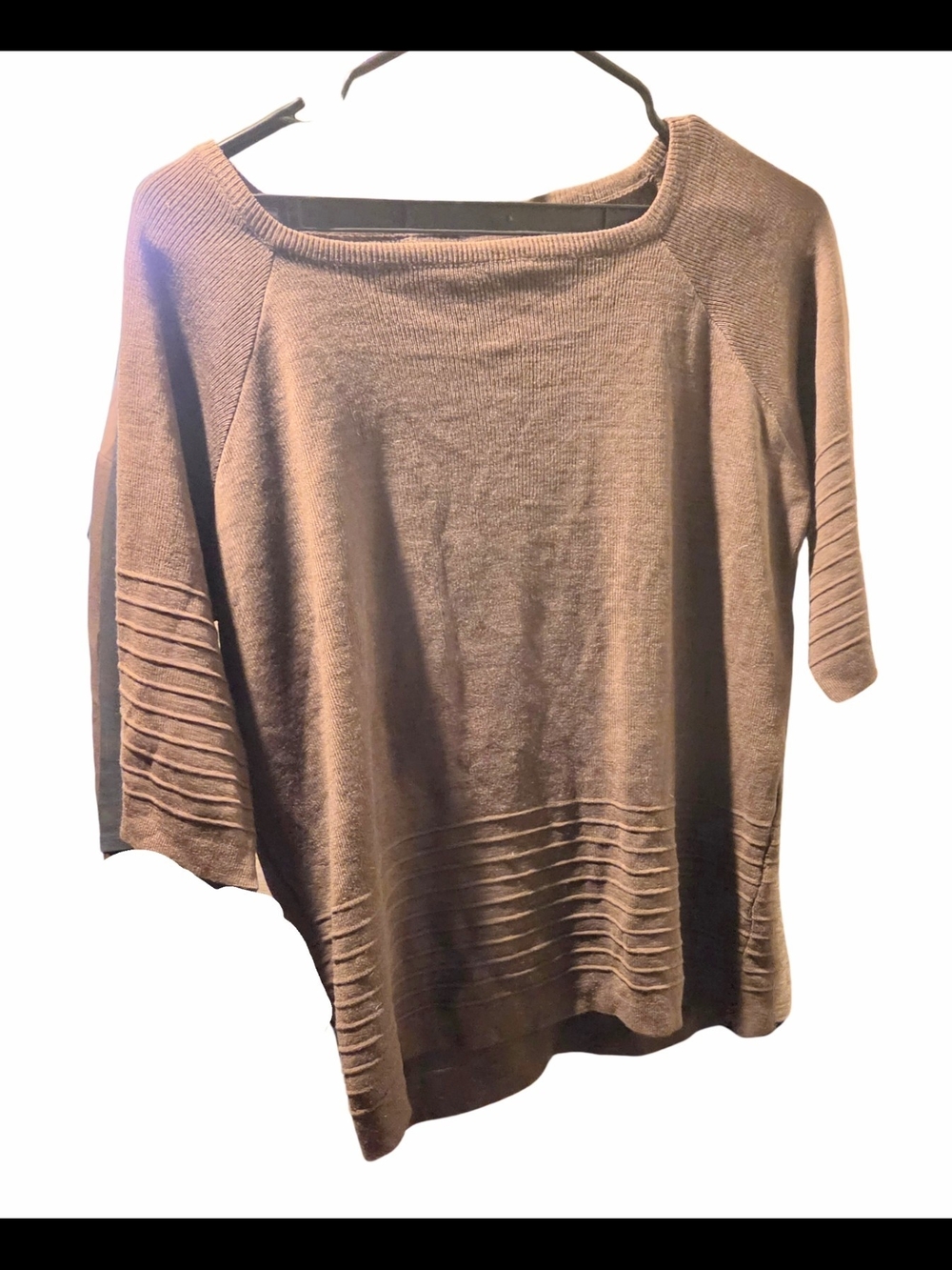 Women's Brown Ribbed Hem Knit Top